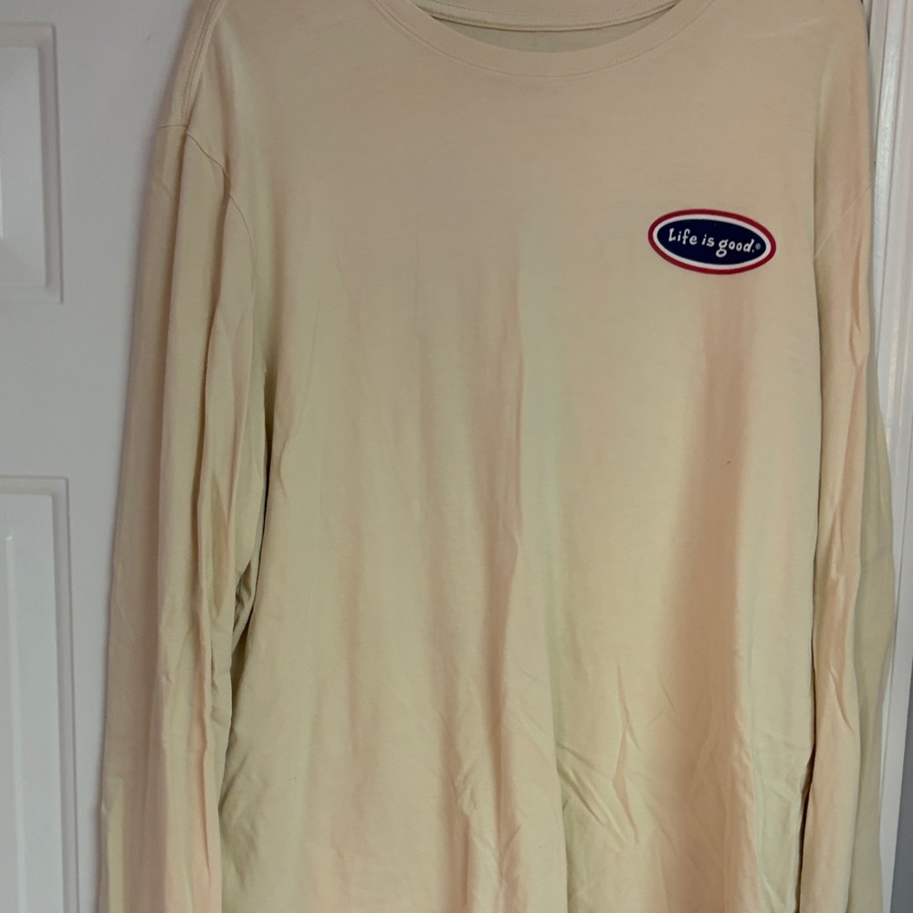 Life Is Good Beige Long Sleeve Tee, Happy Trails, size XL